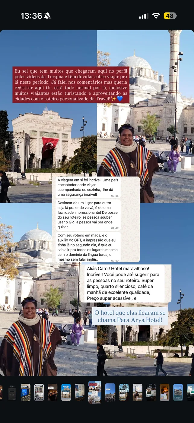 Depoimento detalhado de cliente sobre a viagem para a Turquia com roteiro da Travel by Carol